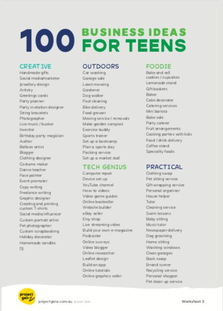 Freebie-100 Business Ideas for teens, online program-[ Projectgenz][Daretodreamshop]