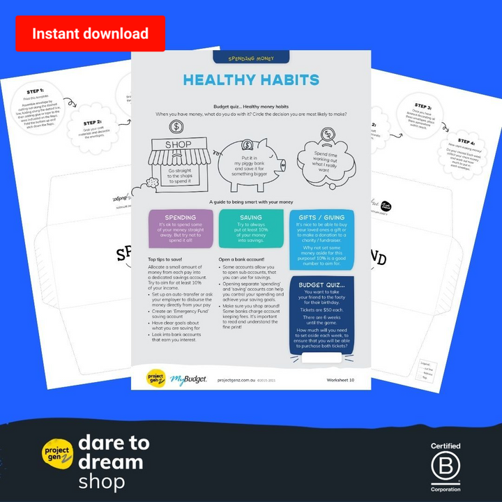 Freebie- Healthy money habits activity sheet - Daretodreamshop